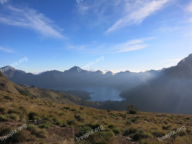 Rinjani Crater Lake Volcano Indonesia Mountain