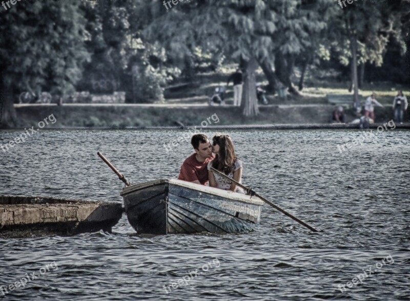 Water Boat Couple Love Kiss