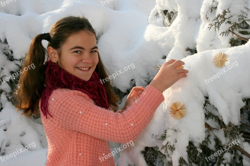 Girl Snow Winter Stars White