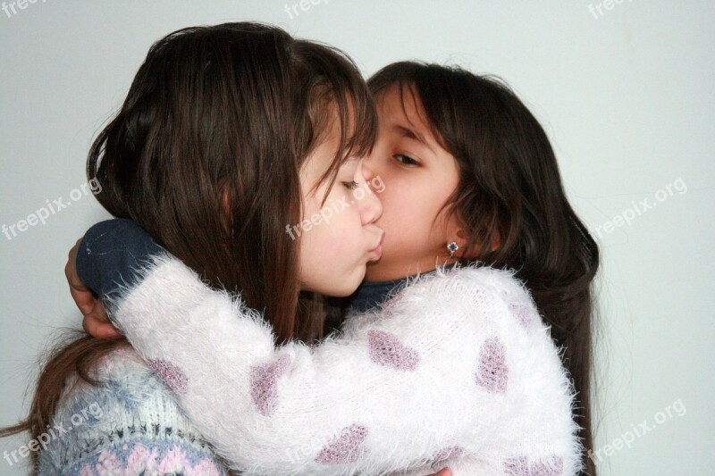 Sisters Love Hug Smile Innocence