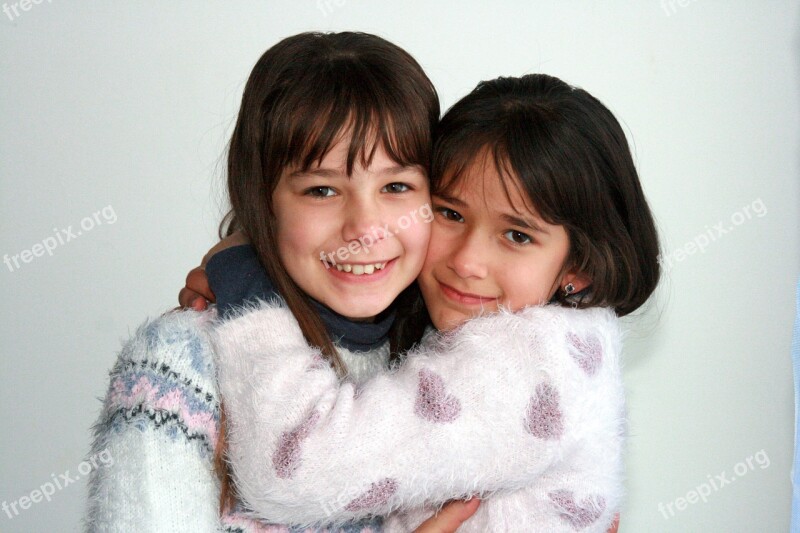 Sisters Love Hug Smile Innocence