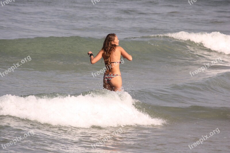 Brazil Beach Sea Woman Waves