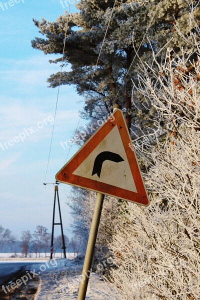 Street Sign Traffic Order Wintry Winter Landscape