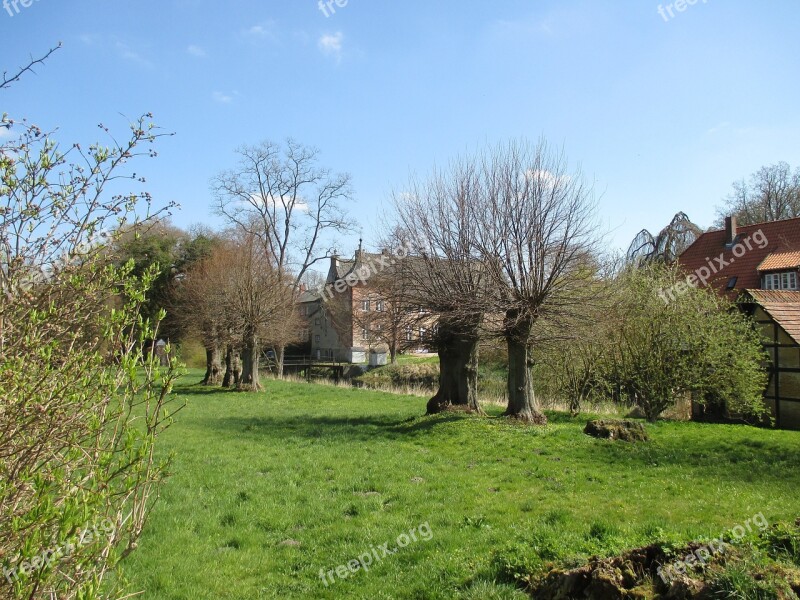 Landscape Northern Germany Pollarded Willows Meadow Manor