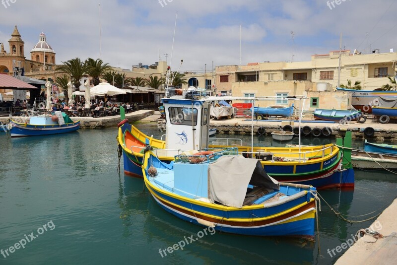 Malta Gozo Port Boats Blue