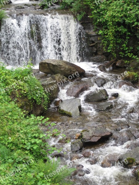 Ticino Alps Mountain Stream Foaming Waterfall Bank