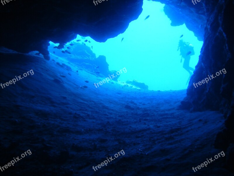 Diving Blue Cave Fin Scuba Divers