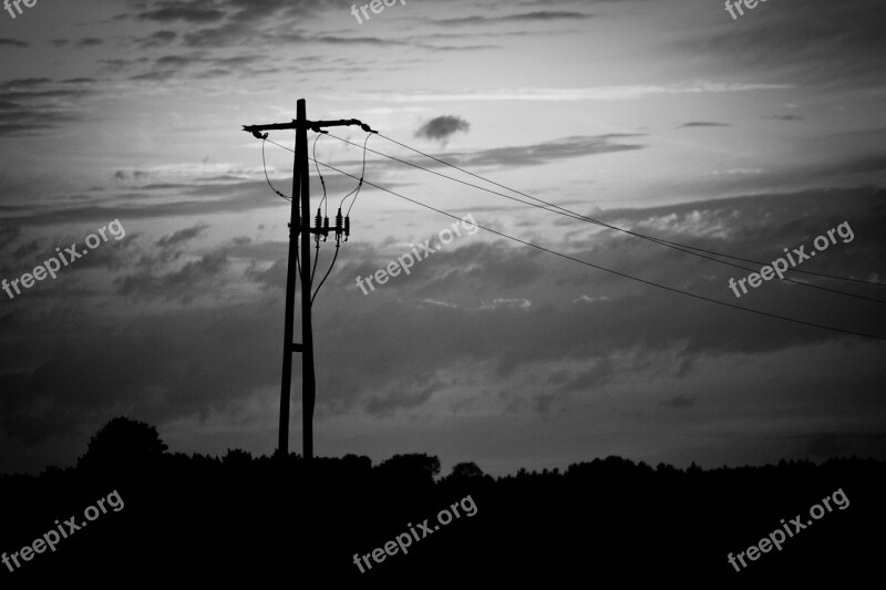 Strommast Landscape Gloomy Clouds Free Photos