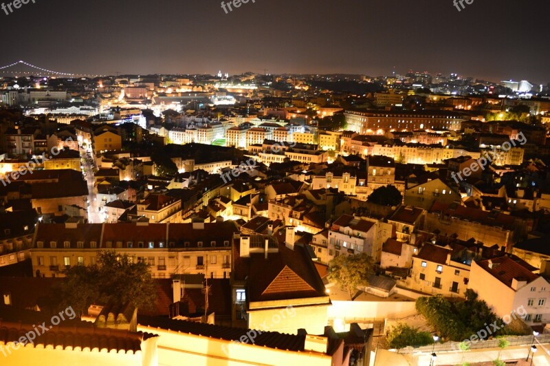 Lisbon Night Houses City Scape Lights