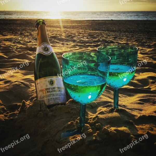 Beach Katwijk North Sea Champagne Alcohol