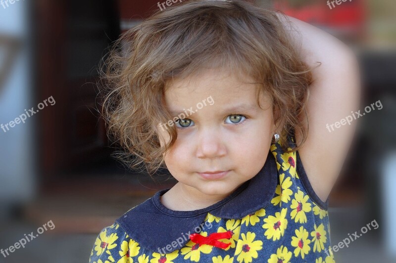 Little Romanian Girl Curly Hair Green Eyes