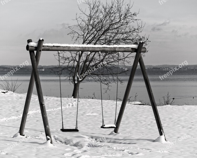 Winter Snow Swing Wintry Playground