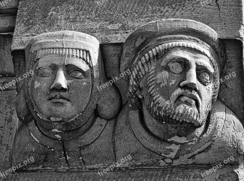 Figures Sculptures Faces Stone Bas-relief