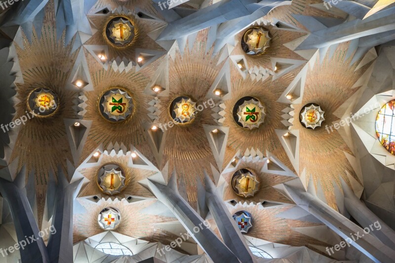 Sagrada Familia Cathedral Barcelona Spain Ceiling Architecture