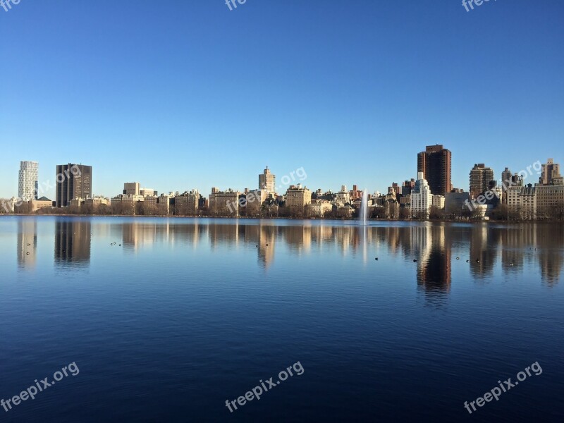 Central Park New York New York City Jacqueline Kennedy Reservoir New York City Skyline Skyline