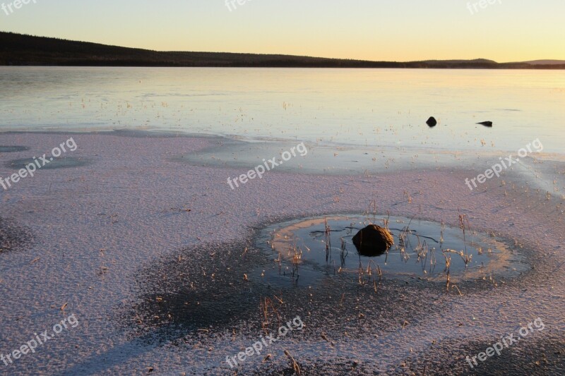 Autumn Ice Sunrise Winter Soutujärvi Norrbotten