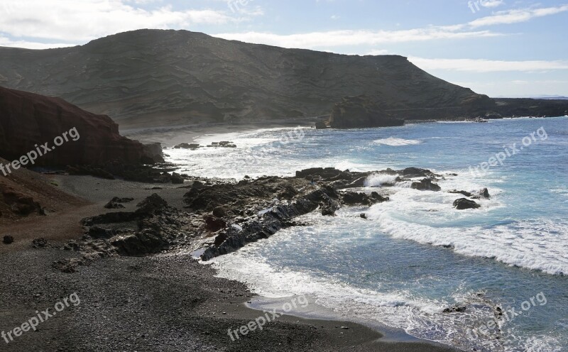 Black Beach El Golfo Lanzarote Surf Rocky Coast