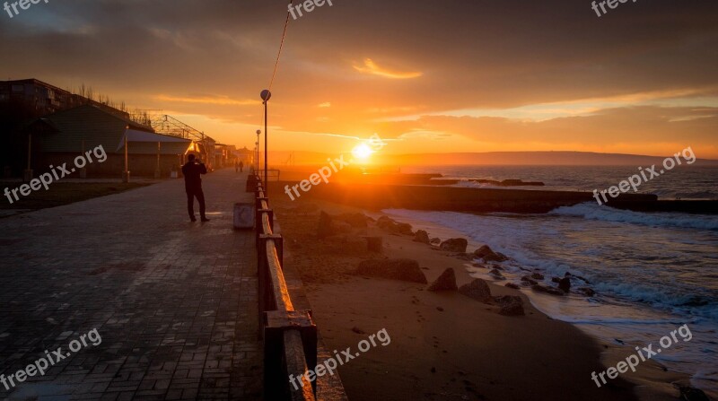 Crimea Theodosius Sea Beach Sunset