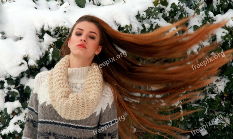 Girl Long Hair Blonde Winter Snow