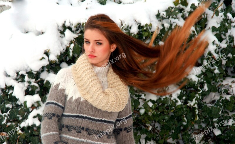 Girl Long Hair Blonde Winter Snow