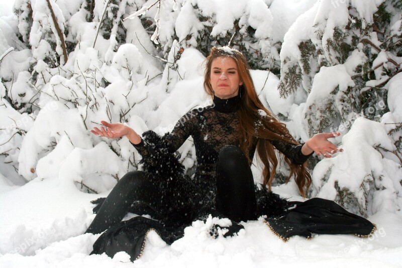 Girl Snow Long Hair Winter Black