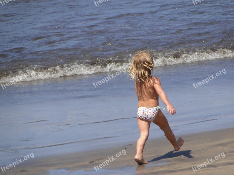 Happy The Little Girl Beach Sea Sand