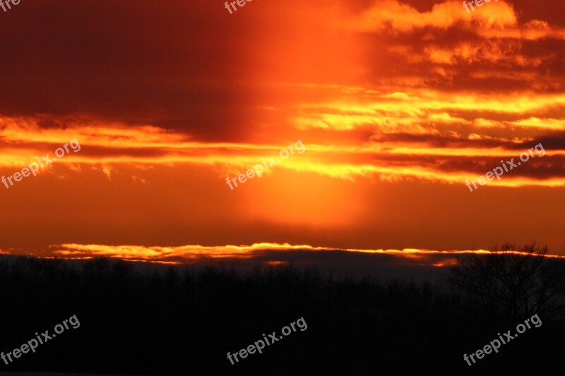 Sunset Weather Phenomenon Sunpillar Natural Phenomenon Winter