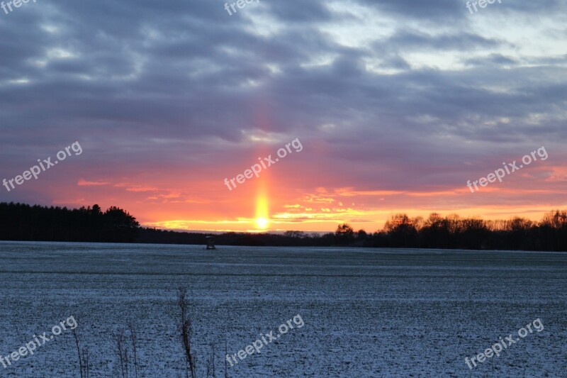 Sunpillar Weather Phenomenon Wintry Sunset Sunbeam