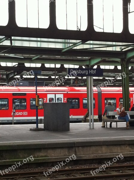 Railway Station Duisburg Red Train Train Travel