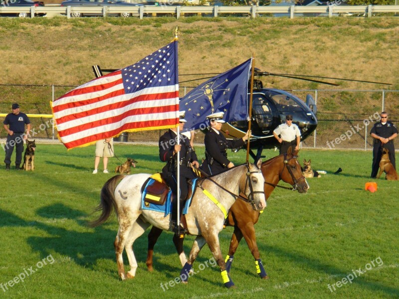 Police Cavalry K-9 Show American Flag Indiana Flag