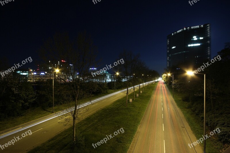 Road Night City Mannheim Light Streaks