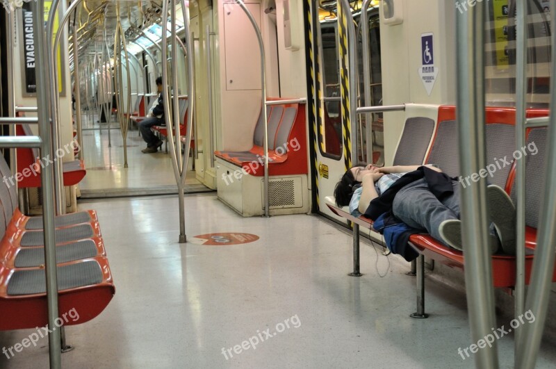 Metro Train Transport Have A Nap Asleep