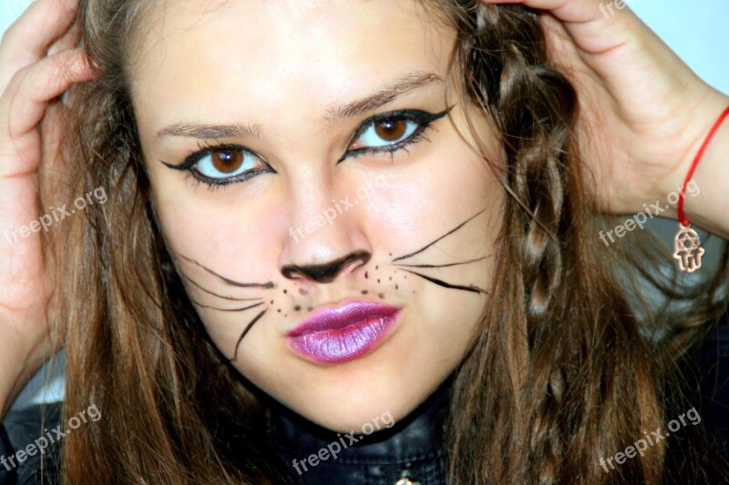 Girl Halloween Cat Makeup Portrait