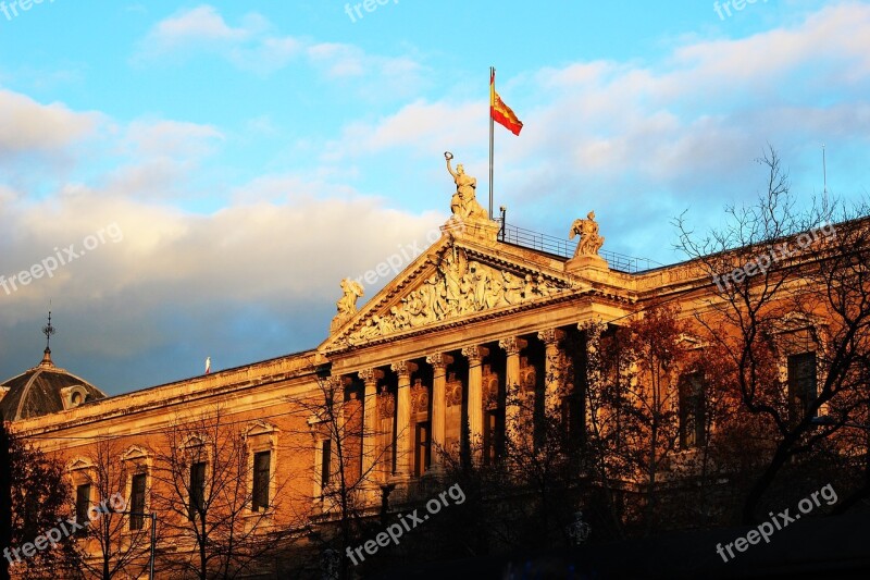 Spain Madrid Architecture Biglioteca Spanish Flag