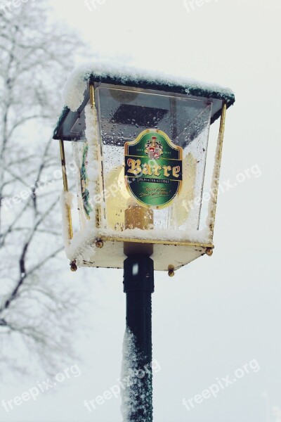 Lantern Pub Shining Snow Snowfall