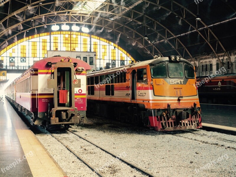 Railway Station Bangkok Train Gleise Rails