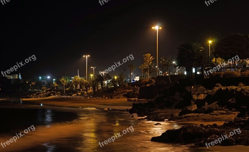 Promenade Night Photograph Puerto Del Carmen Lanzarote Lighting