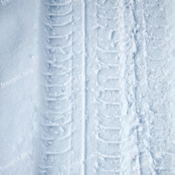 Tyre Track Snow Car On Road Winter