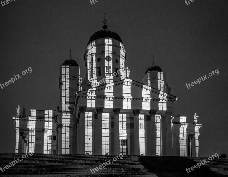 Helsinki Cathedral Lux Helsinki Shadow Dancers Light Show Snow