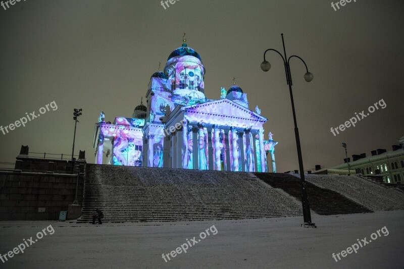 Helsinki Cathedral Lux Helsinki Light Show Snow Tourism