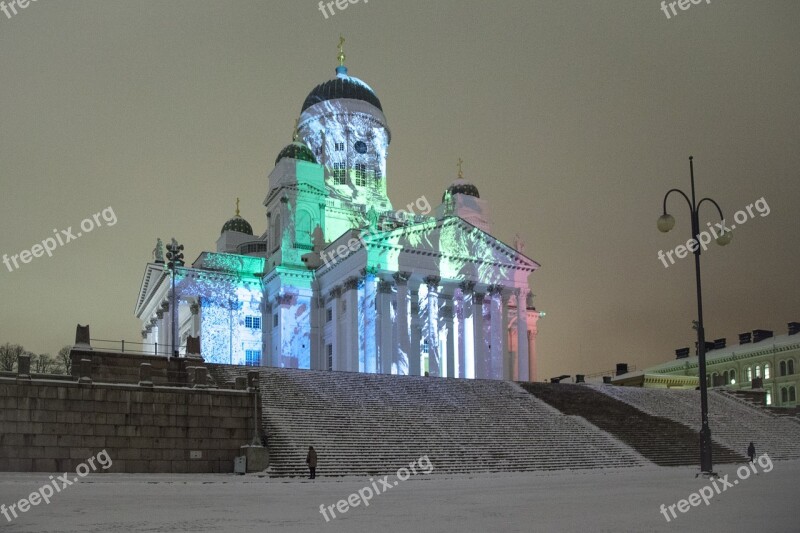 Helsinki Cathedral Lux Helsinki Light Show Snow Turism