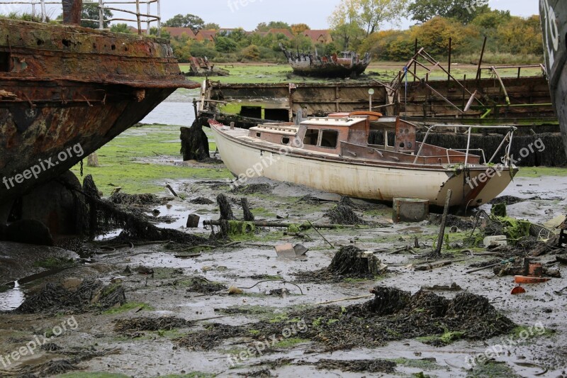 Wrecks Beached Mud Wooden Sunk