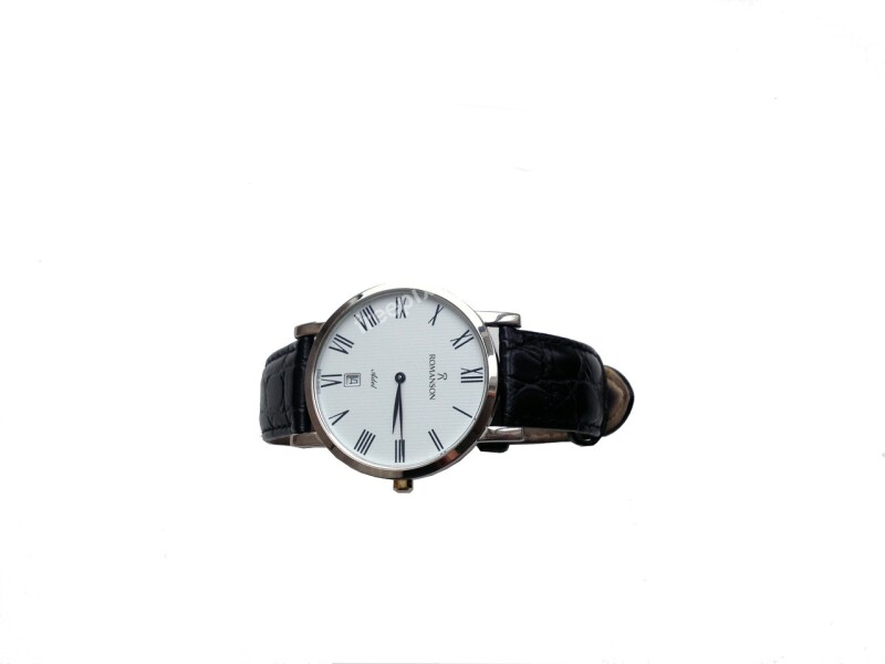 Wristwatch Leather Belt Strap White Dial White Background