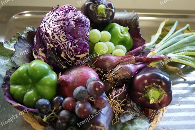 Vegetables Fruits And Vegetables Red Cabbage Capsicum Grapes