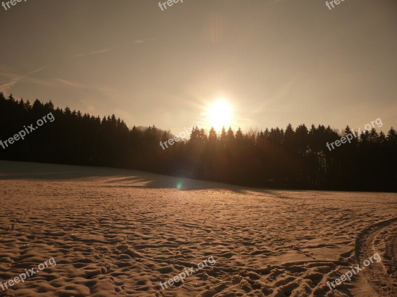 Sunset Winter Sky Snow Trees