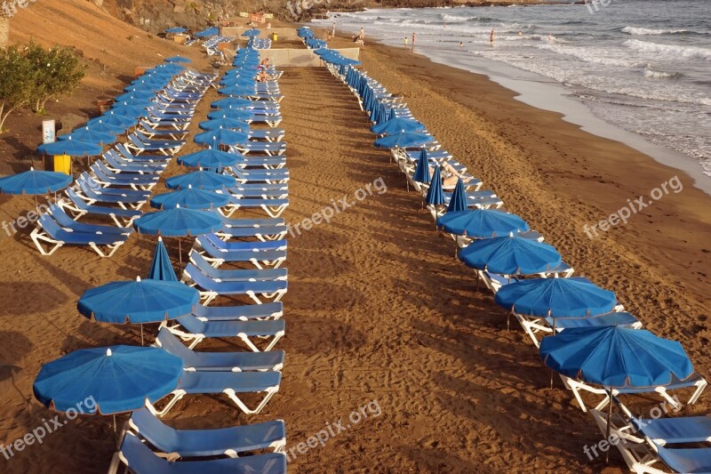 Beach Concerns Sun Loungers Parasols Blue