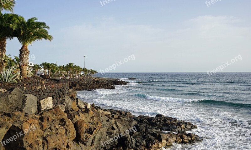 Beach Lanzarote Puerto Del Carmen Coast Surf