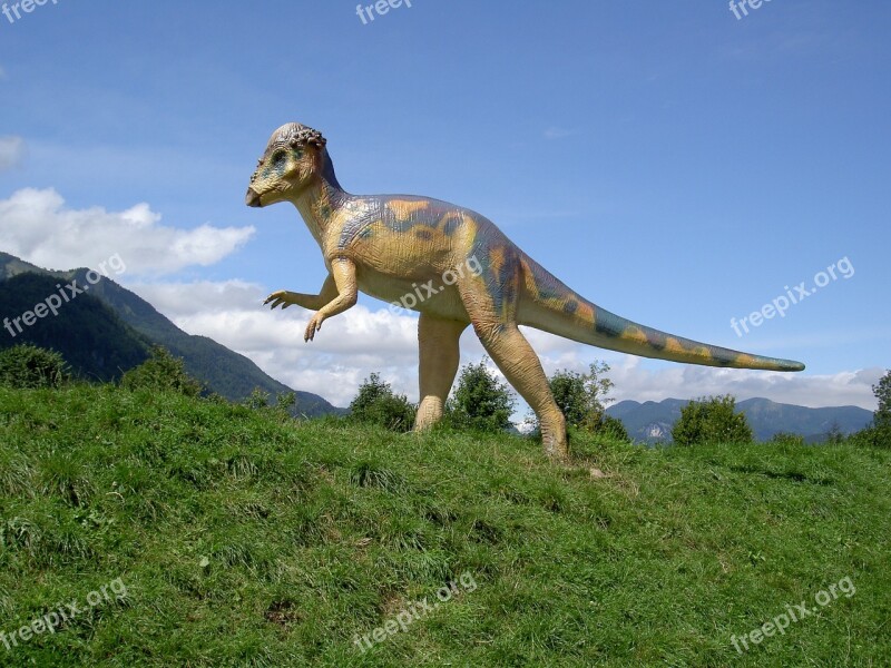 Dinosaur Standing With Your Hands Grass Mountains