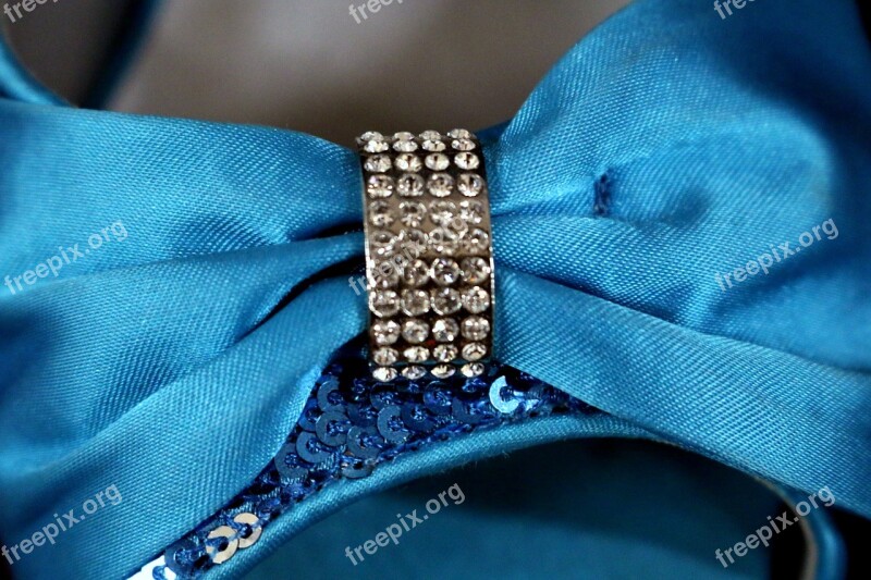 Rhinestones Bow Satin Blue Sequins