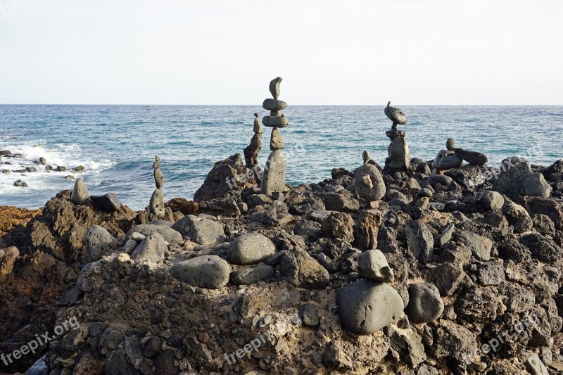 Stone Sculptures Sea Lanzarote Coast Rocky Coast